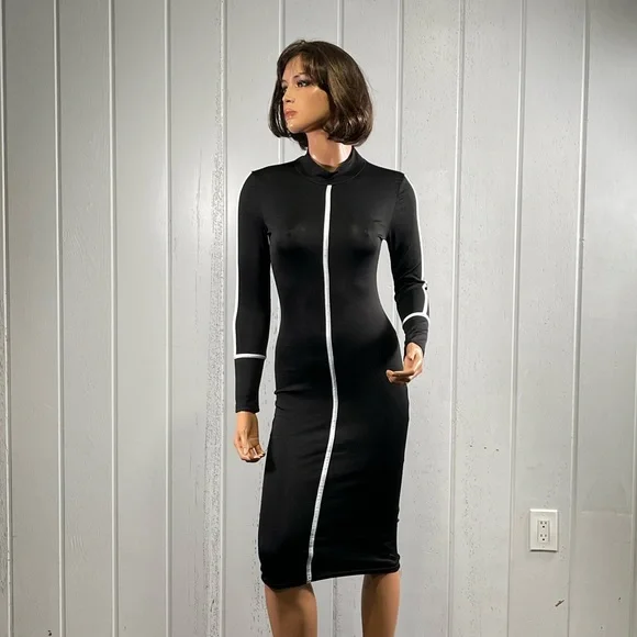 shein bodycon midi dress SHEIN | Dresses | Shein Prive Contrast Piping Midi Bodycon Dress Sz 4